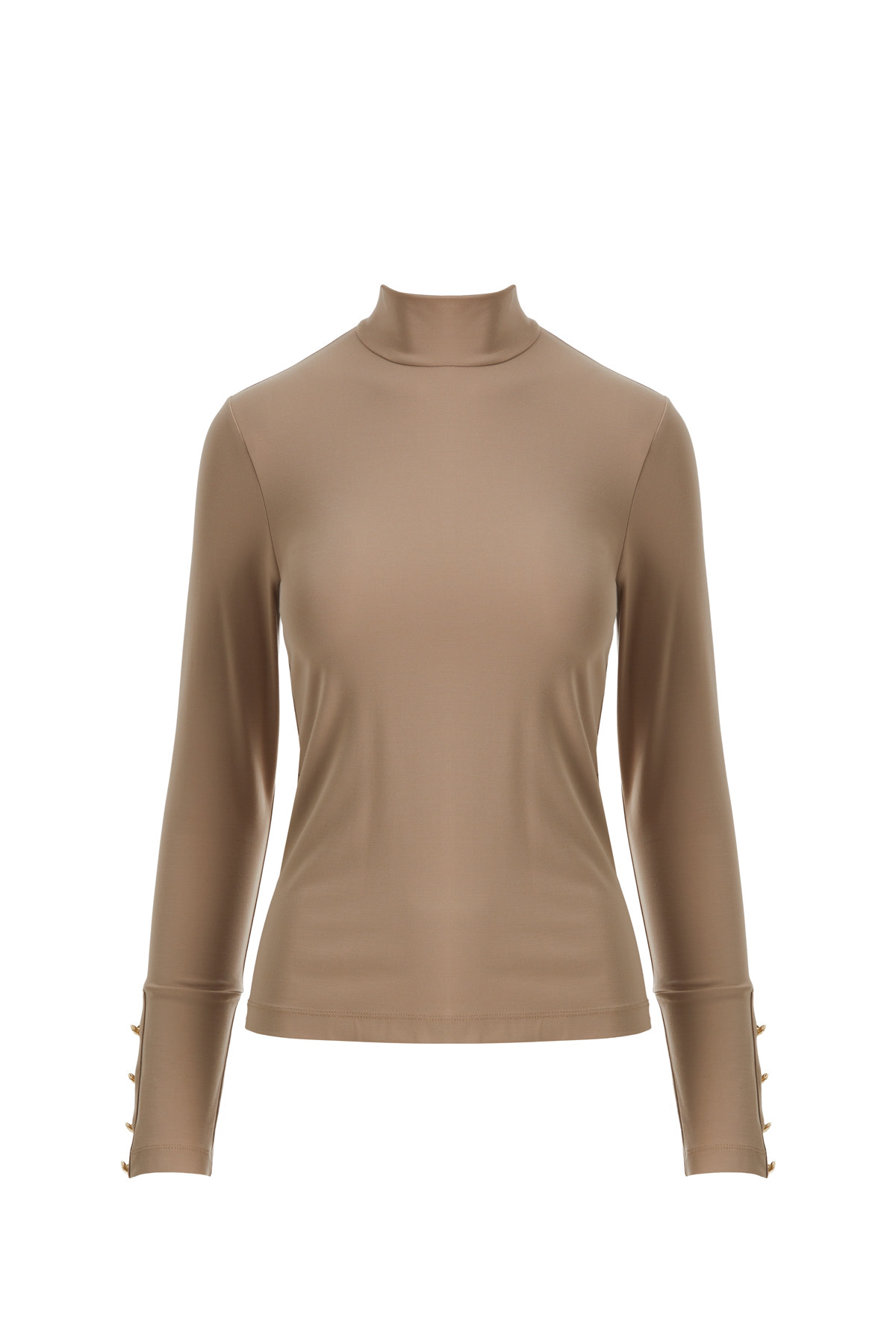 Kol Düğmeli Boğazlı Bej Kazak