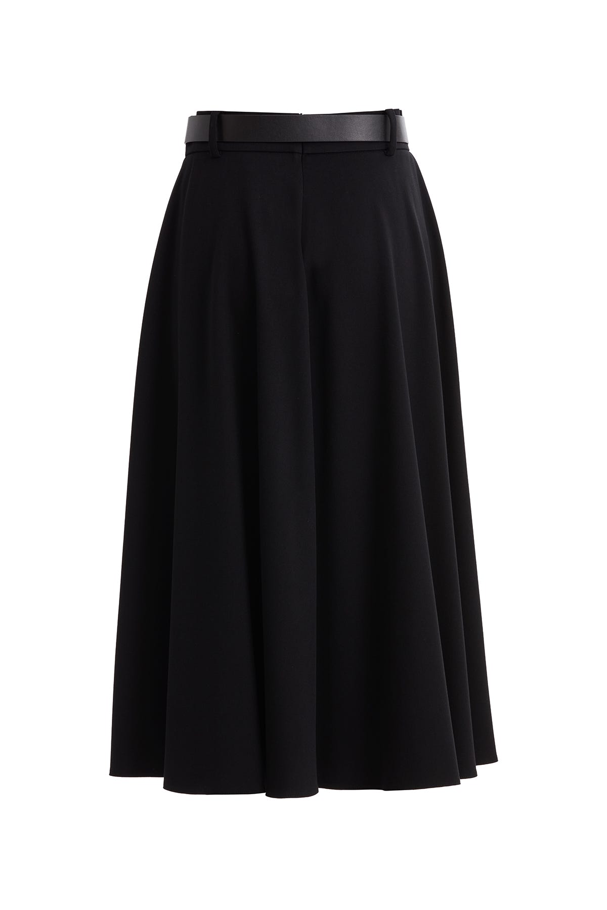 Deri Kemerli Pileli Midi Boy Siyah Etek