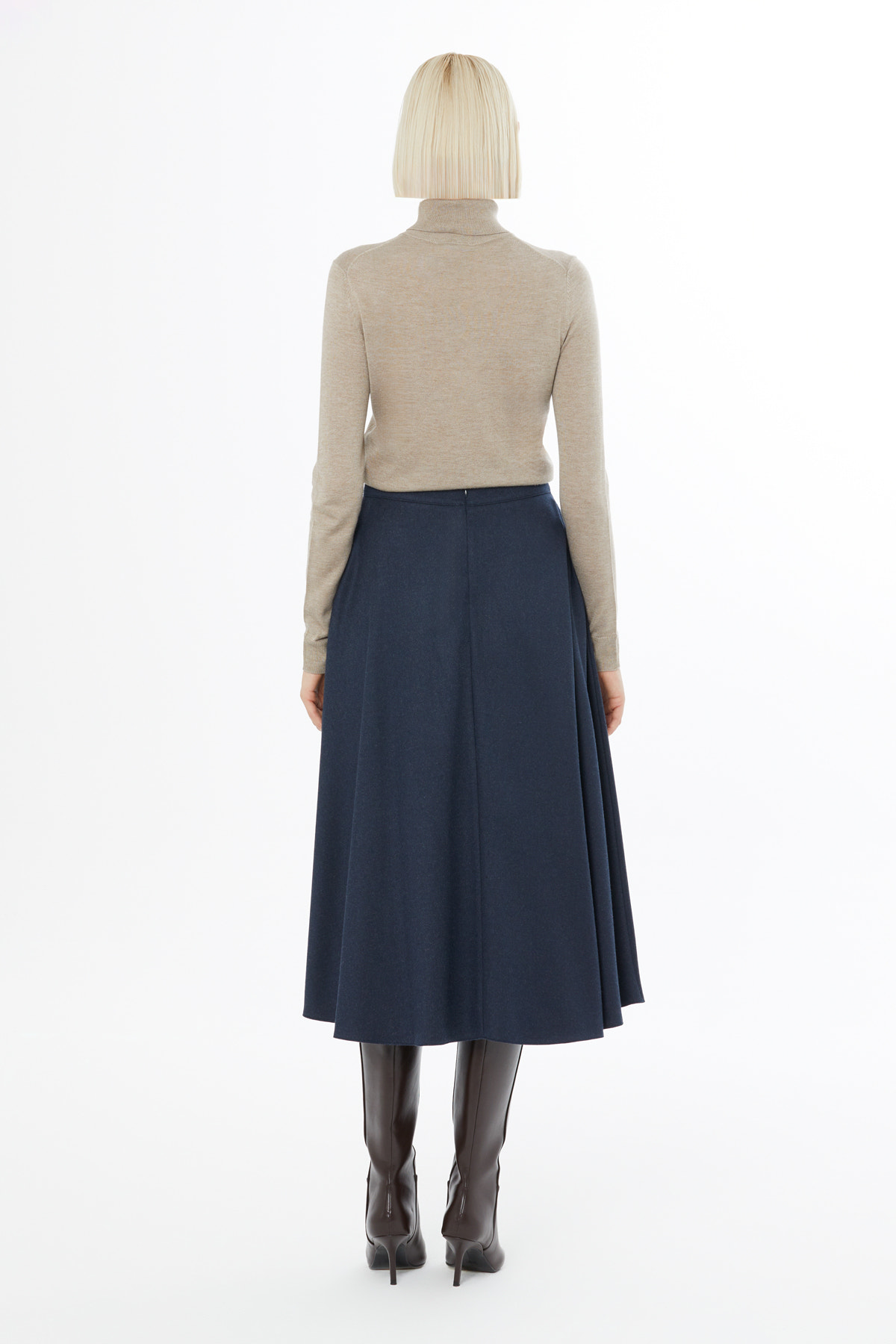 Kemerli Yüksek Bel Midi Etek