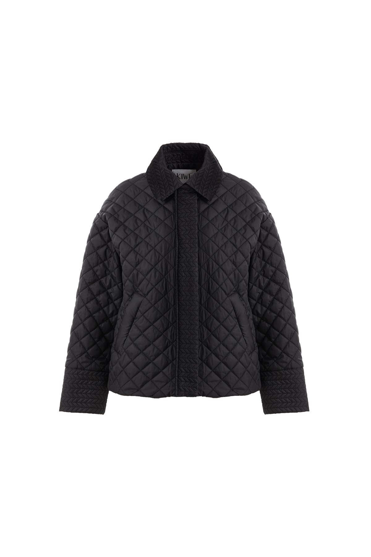 Yakalı Çıtçıtlı Siyah Kapitone Mont