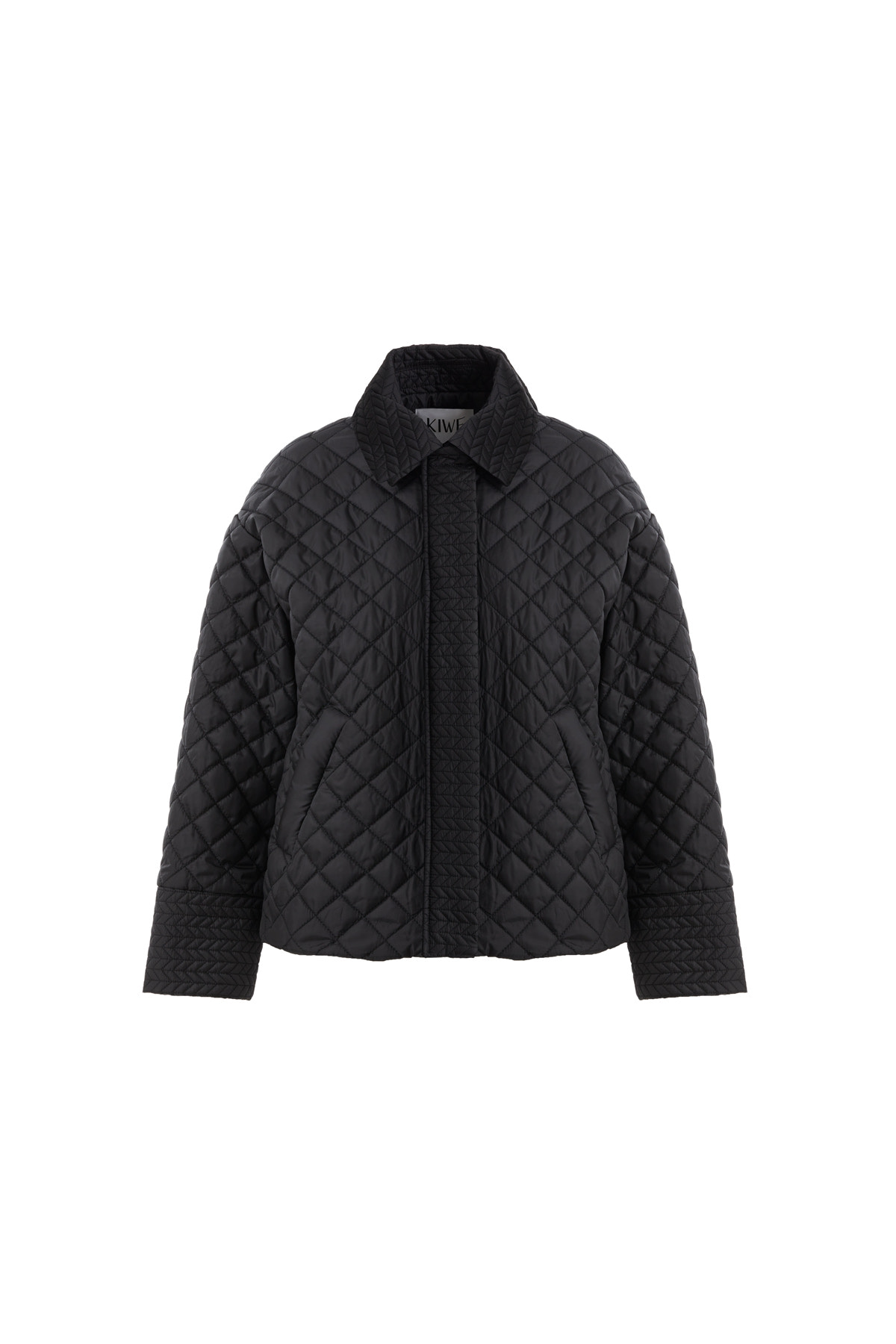 Yakalı Çıtçıtlı Siyah Kapitone Mont