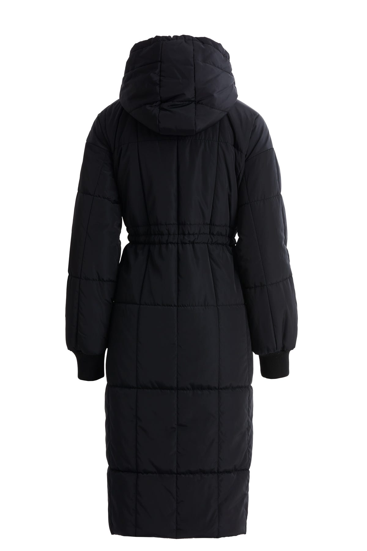 Büyük Cepli Uzun Siyah Kapitone Mont