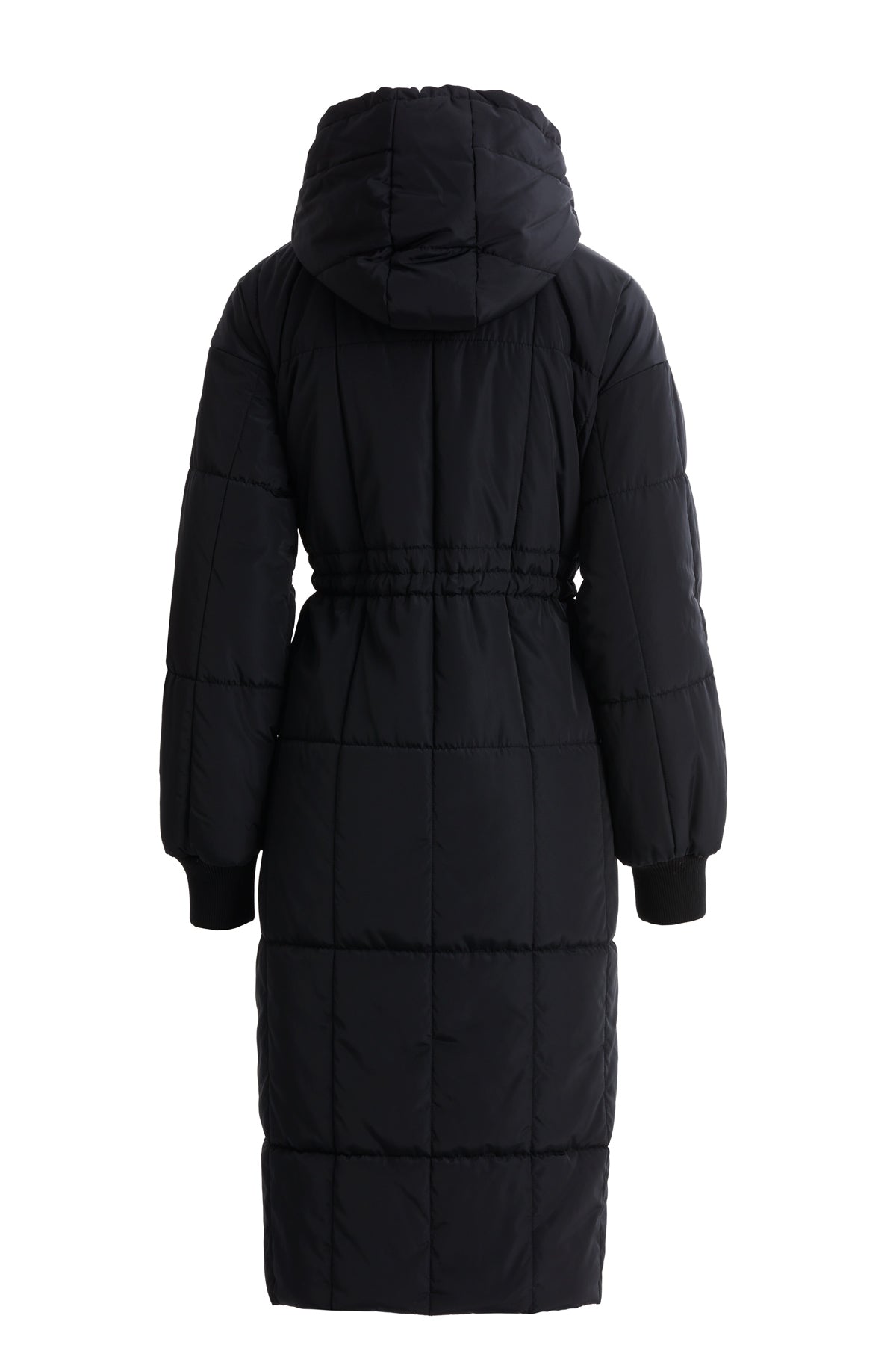 Büyük Cepli Uzun Siyah Kapitone Mont