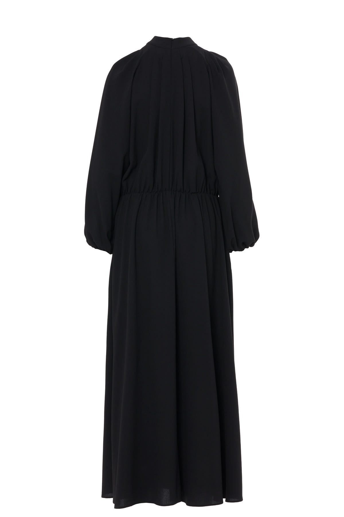 Uzun Kollu Kol Ucu Ve Belden Lastikli Uzun Elbise