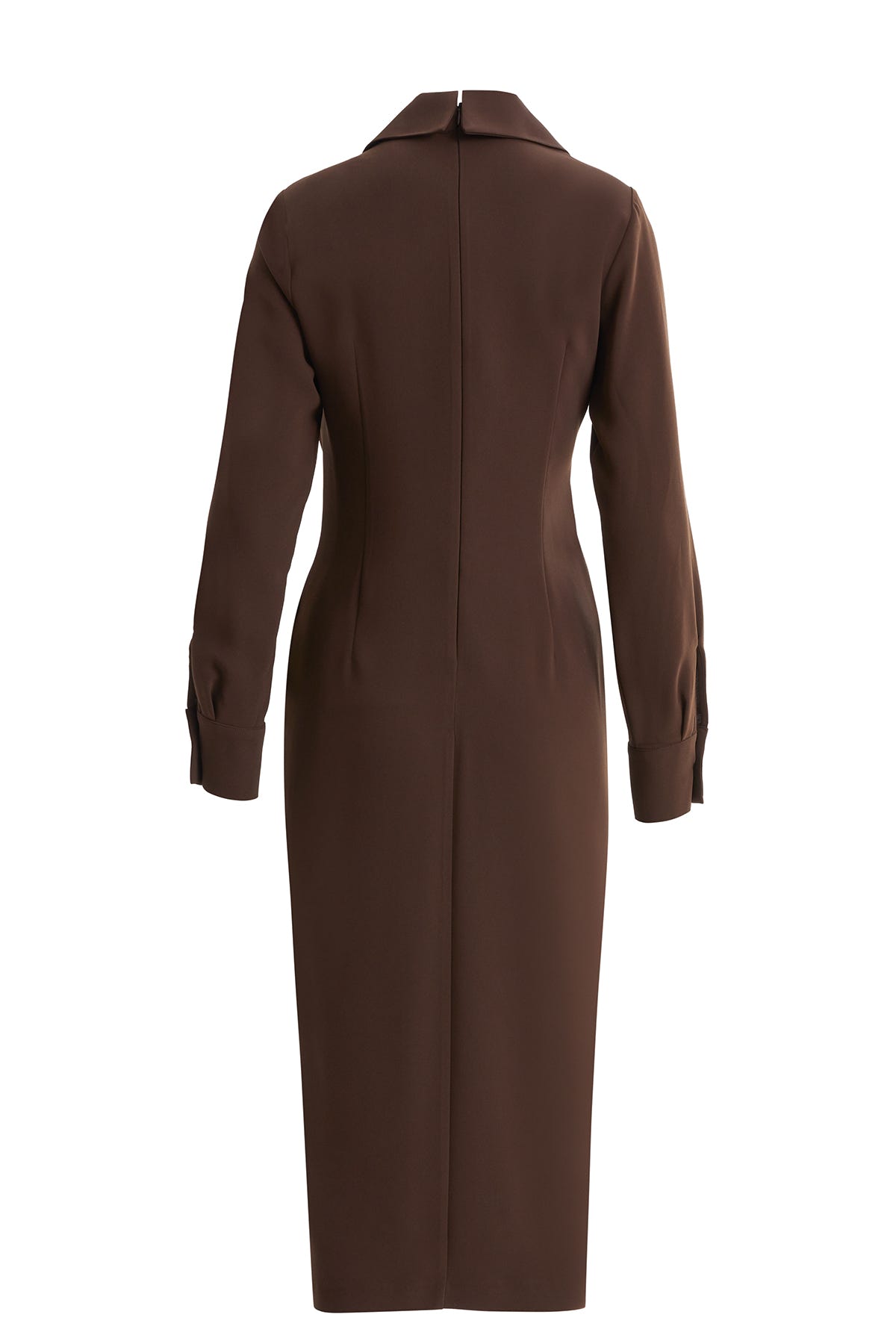 Uzun Kollu Önü Düğmeli Midi Kahverengi Elbise