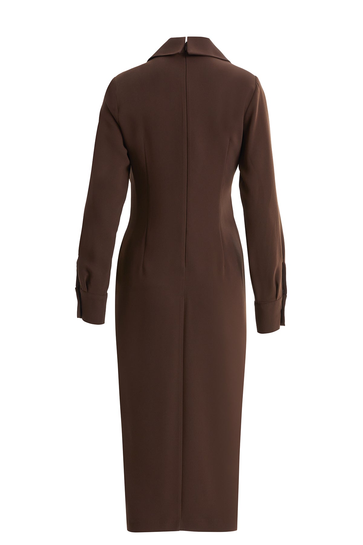 Uzun Kollu Önü Düğmeli Midi Kahverengi Elbise