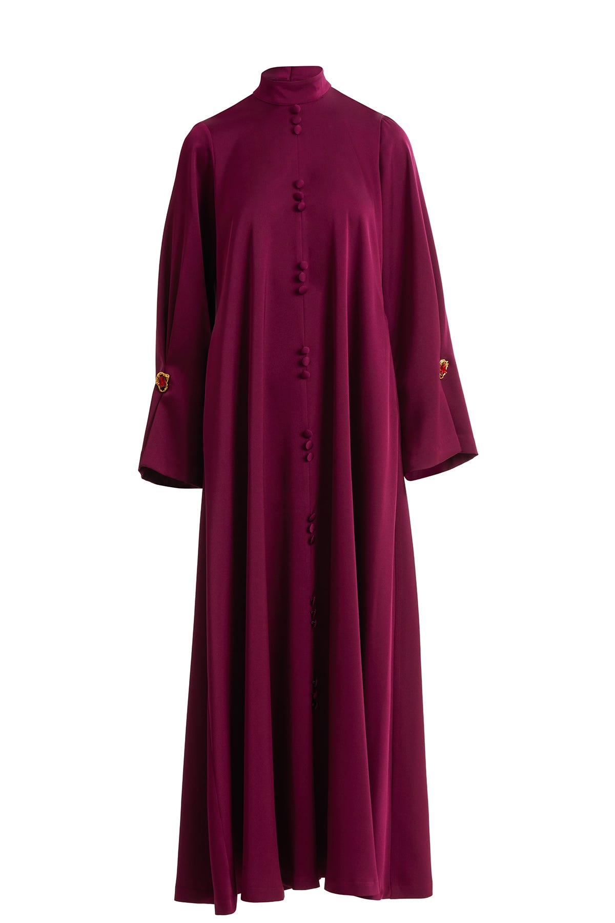 Uzun Kollu Fermuarlı Bordo Uzun Elbise