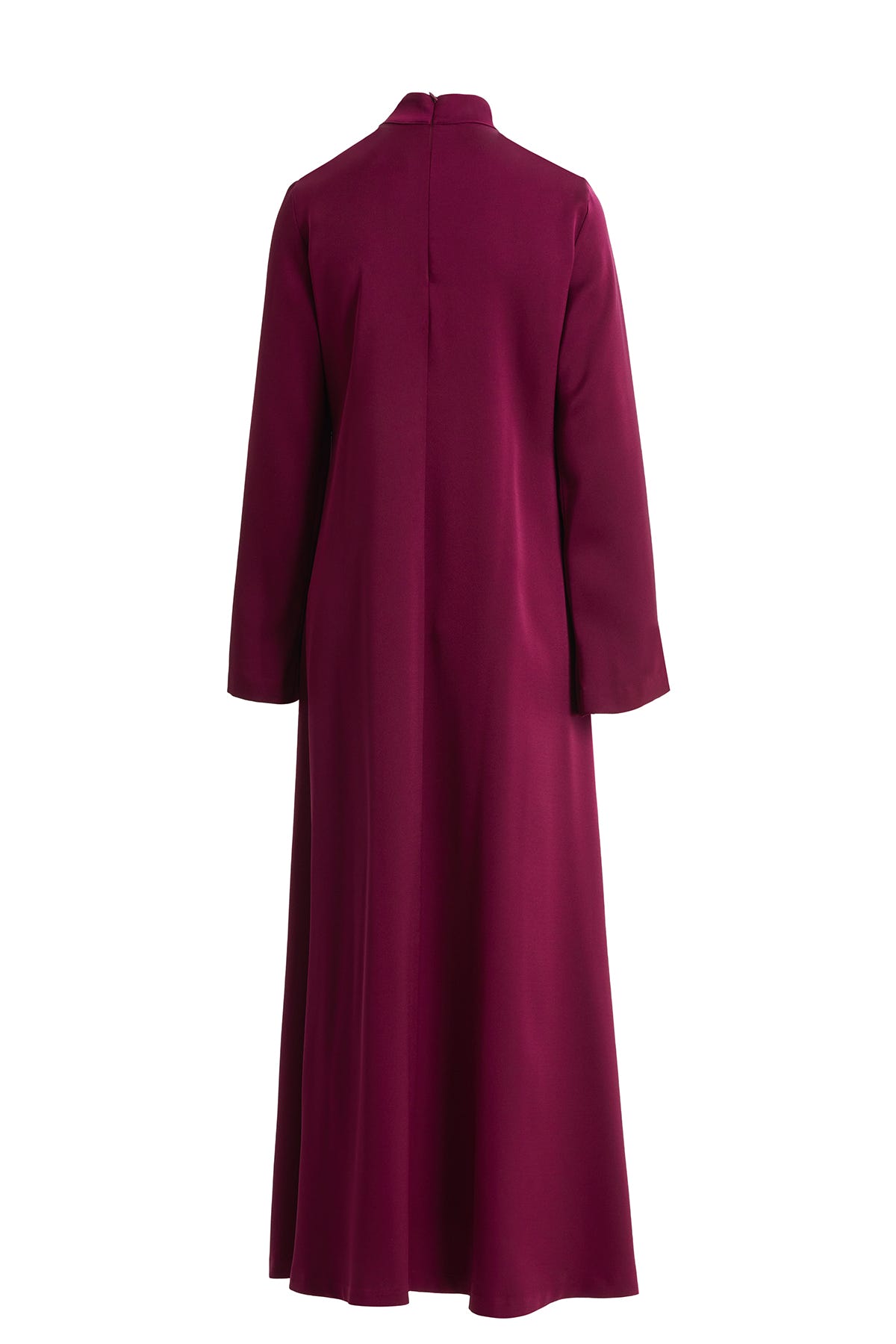 Uzun Kollu Fermuarlı Bordo Uzun Elbise