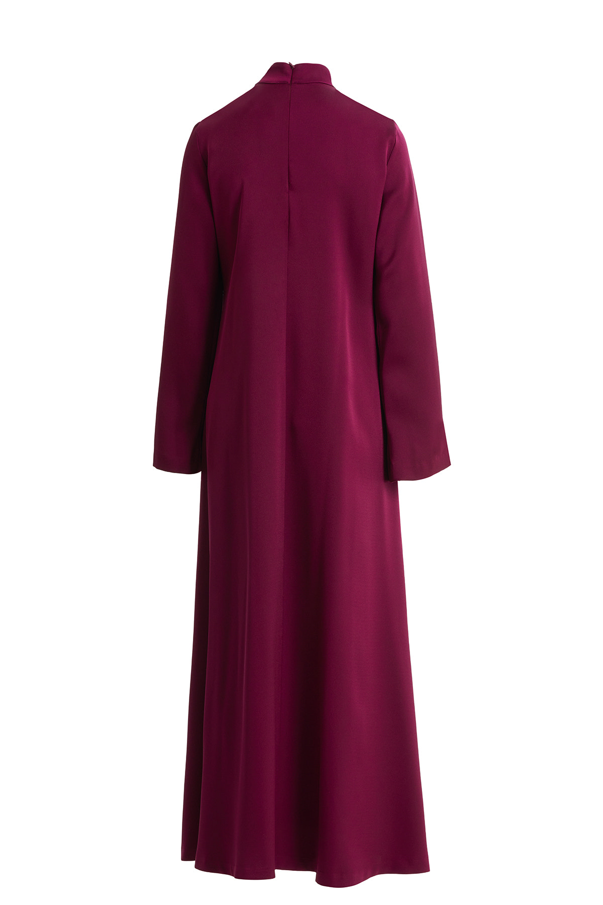 Uzun Kollu Fermuarlı Bordo Uzun Elbise