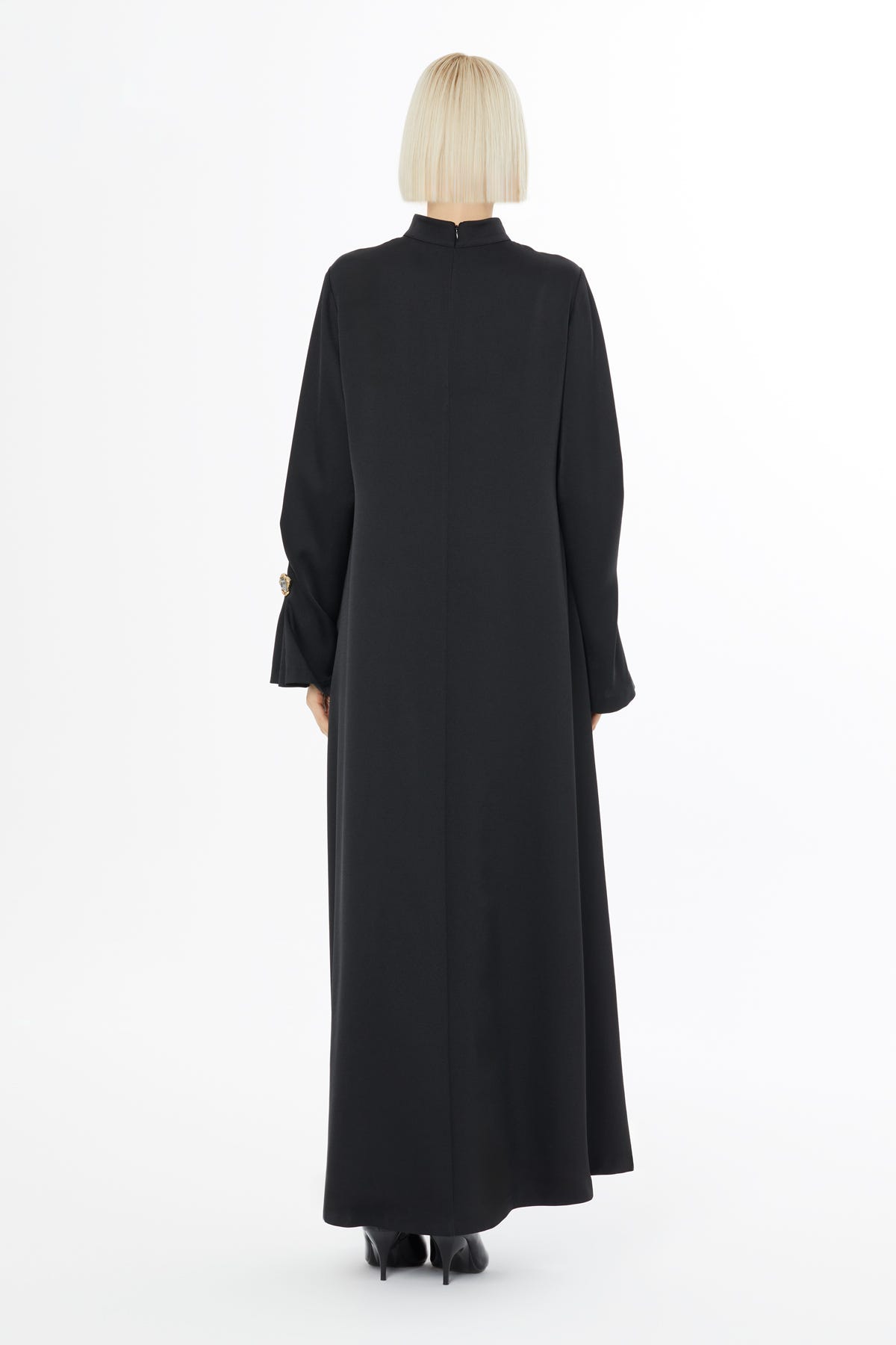 Uzun Kollu Fermuarlı Uzun Elbise