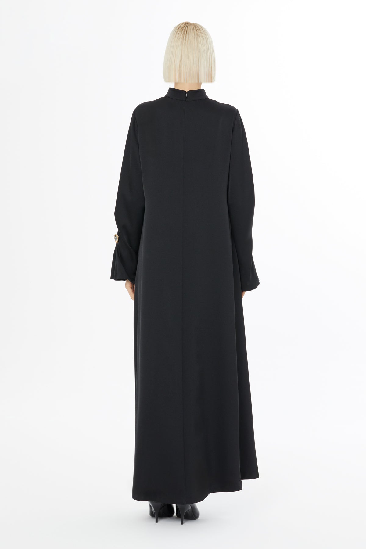 Uzun Kollu Fermuarlı Uzun Elbise