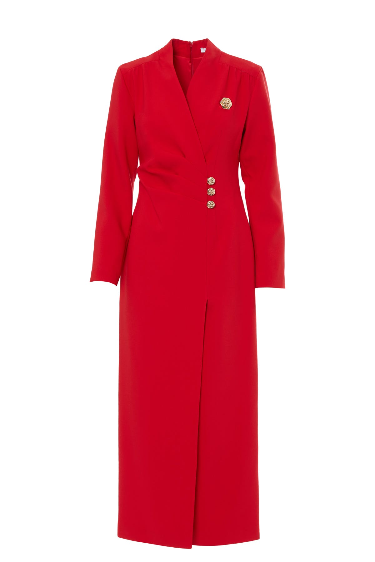 Kruvaze Kapamalı Yırtmaçlı Midi Elbise