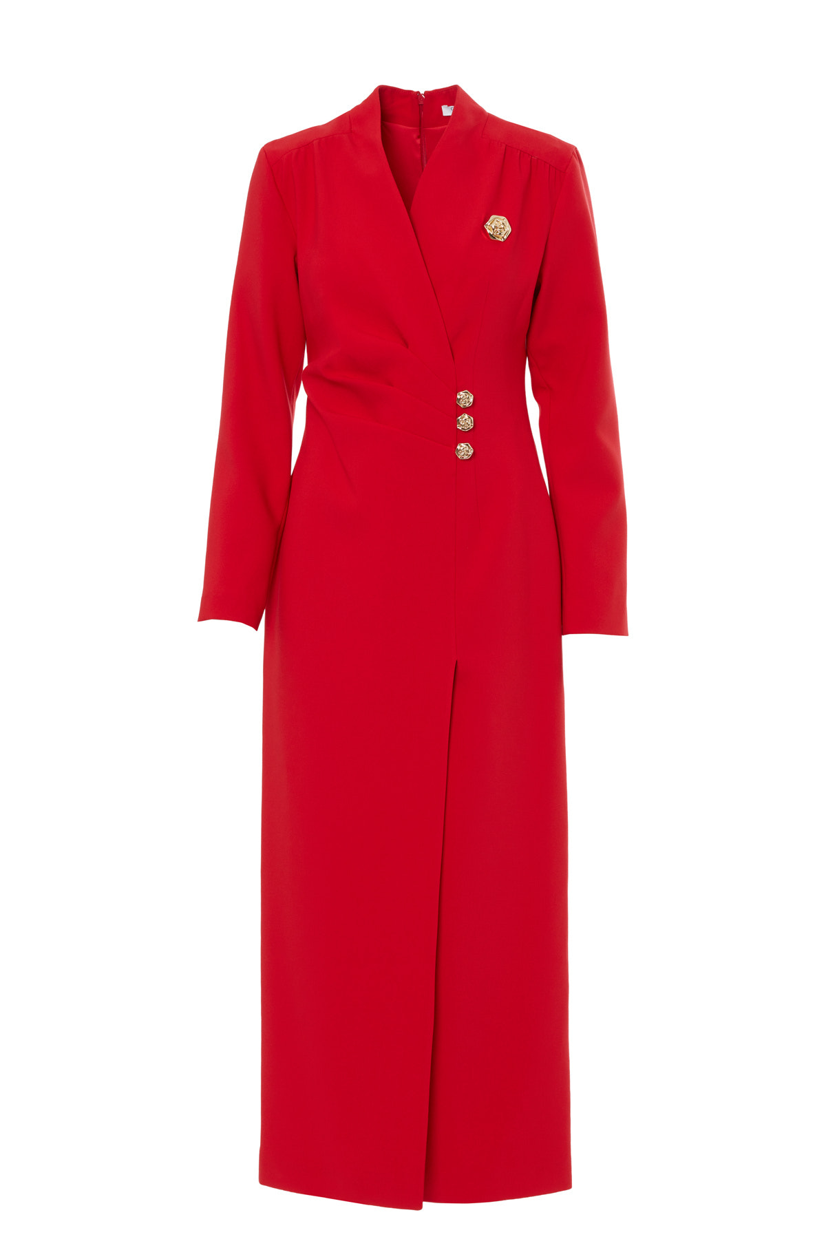 Kruvaze Kapamalı Yırtmaçlı Midi Elbise