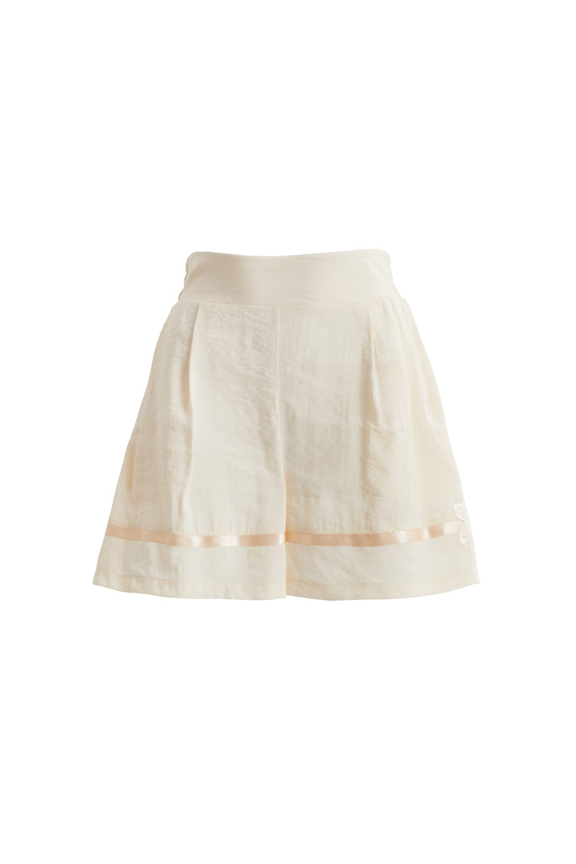 Saten Detaylı Nakışlı Ekru Şort