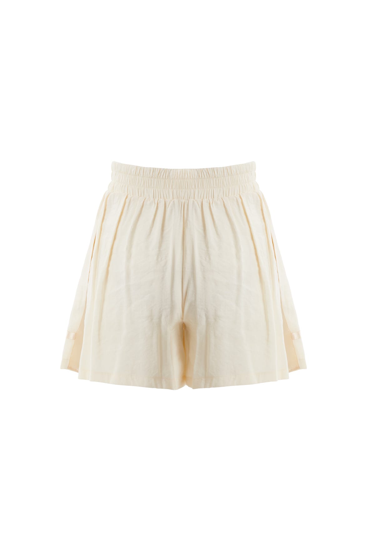 Saten Detaylı Nakışlı Ekru Şort