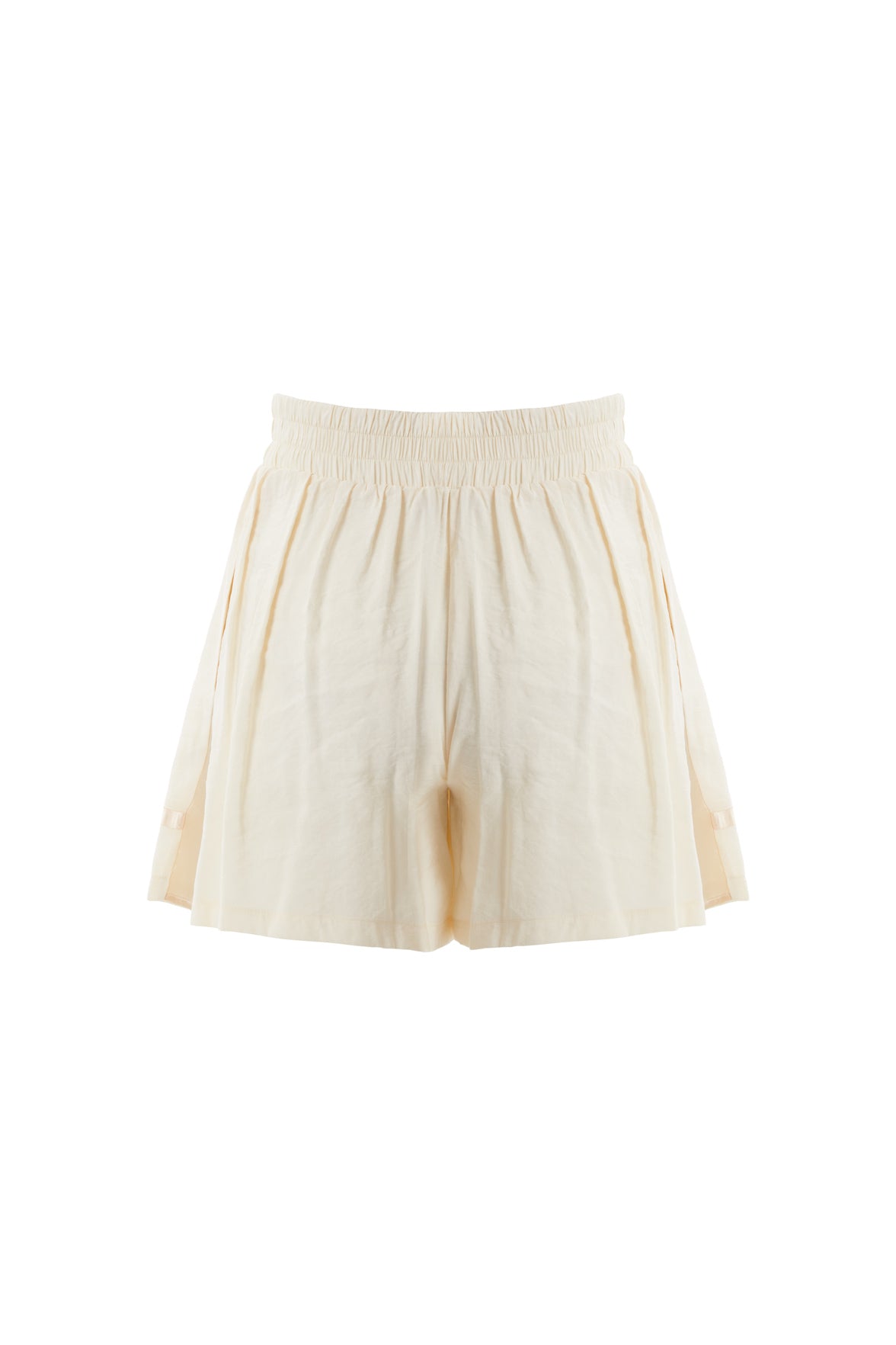 Saten Detaylı Nakışlı Ekru Şort