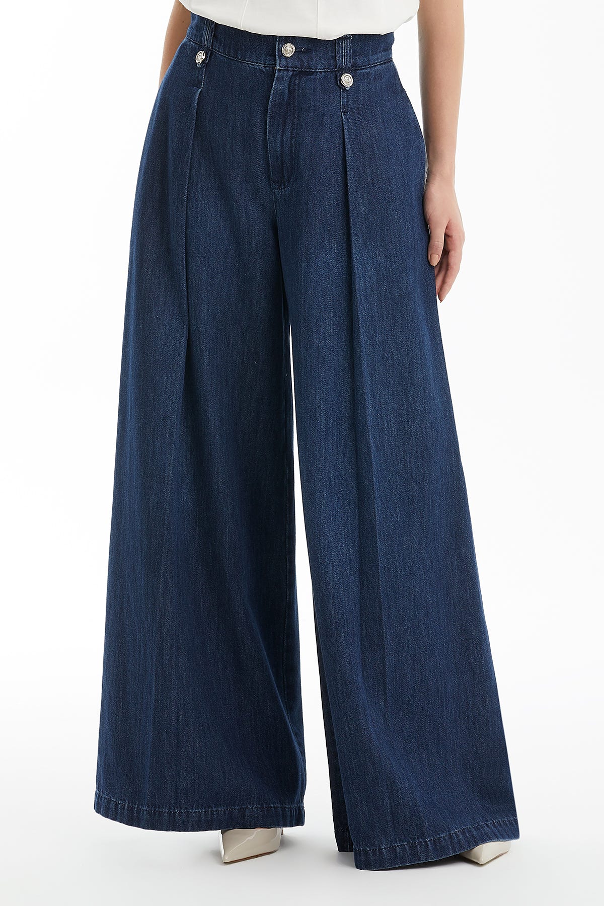Bol Paçalı Mavi Jean Pantolon