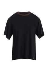 Triko Yakalı Parlak Kumaşlı Siyah T-Shirt