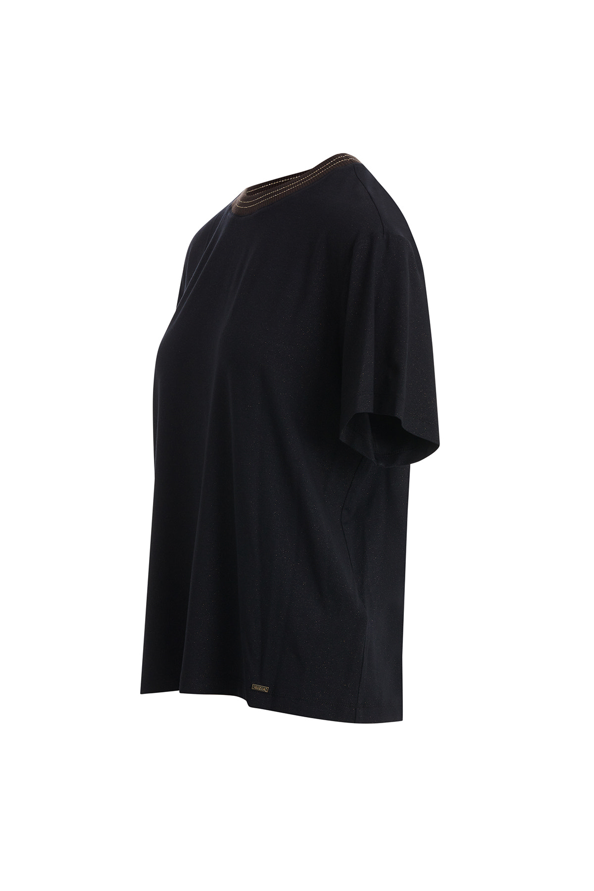 Triko Yakalı Parlak Kumaşlı Siyah T-Shirt