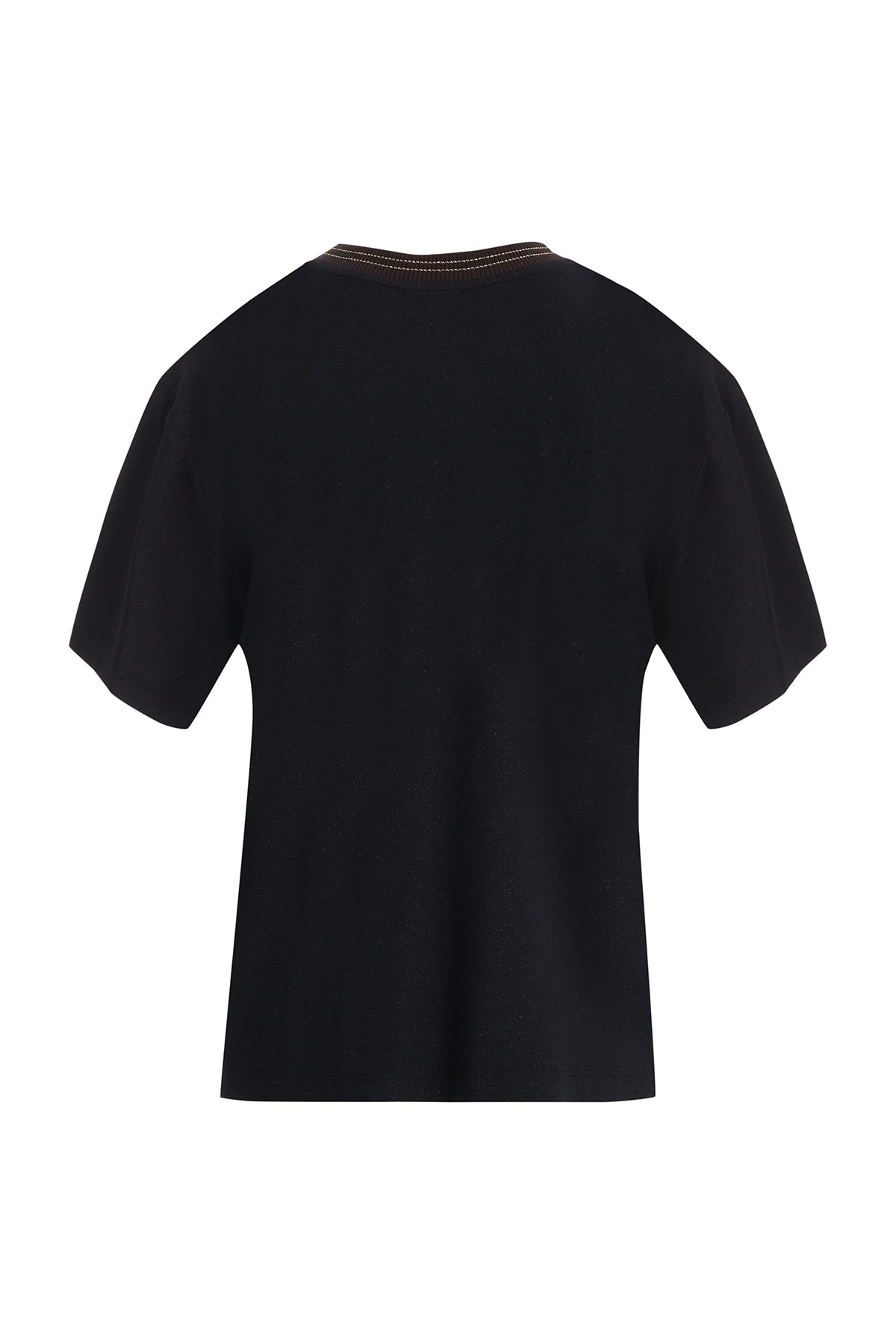 Triko Yakalı Parlak Kumaşlı Siyah T-Shirt
