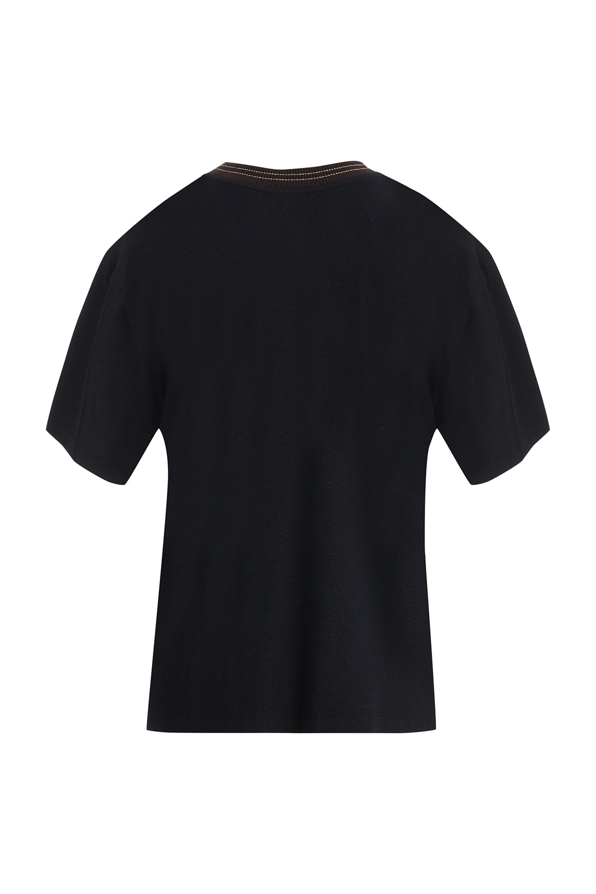 Triko Yakalı Parlak Kumaşlı Siyah T-Shirt