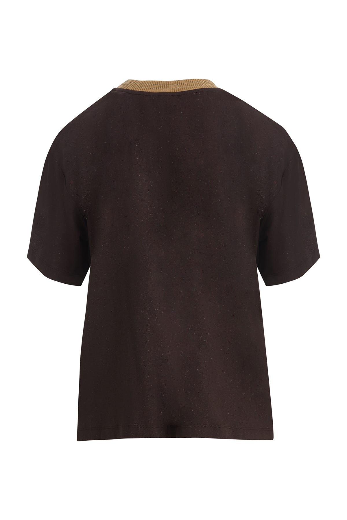 Triko Yakalı Parlak Kumaşlı Kahverengi T-Shirt