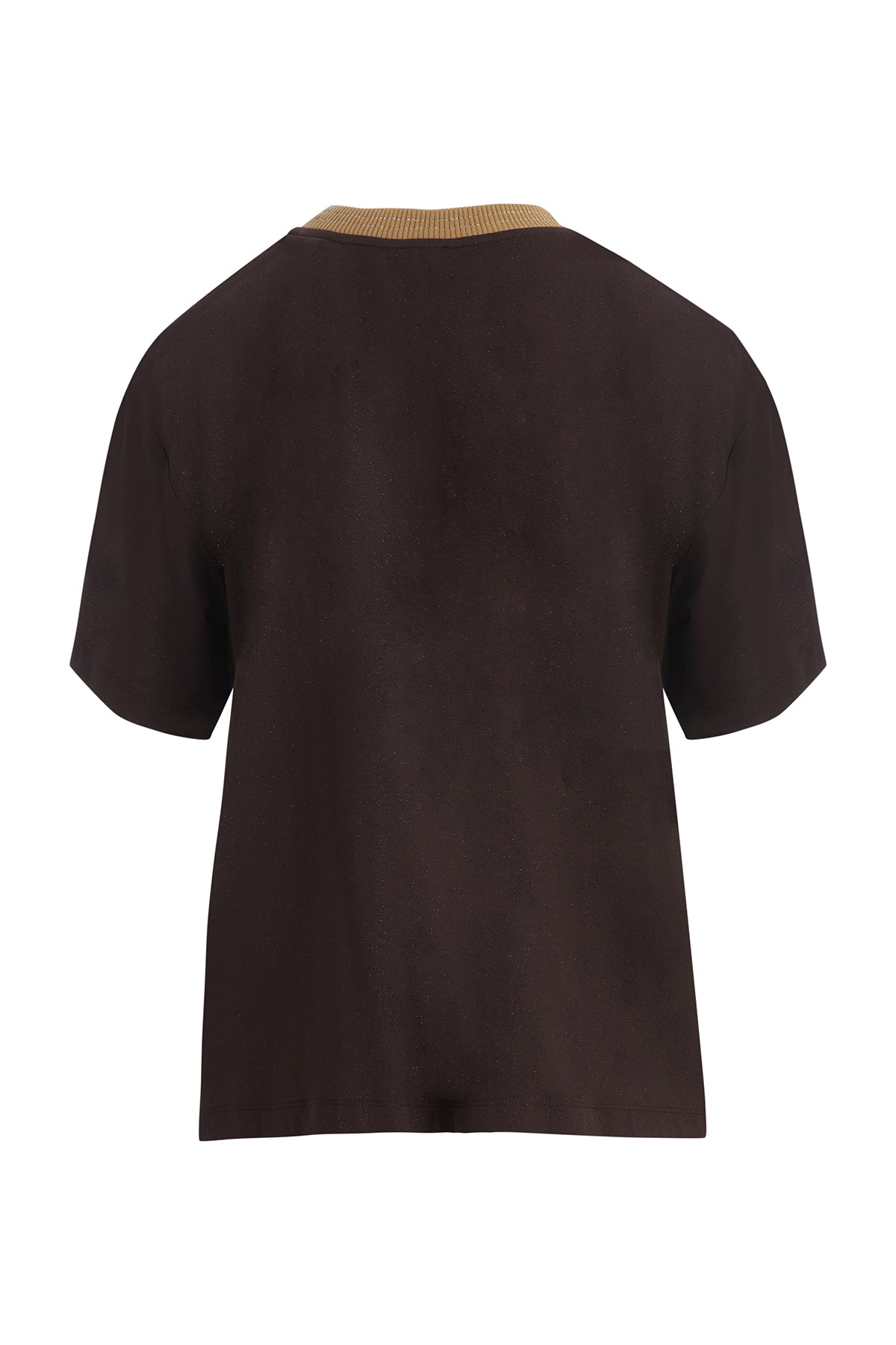 Triko Yakalı Parlak Kumaşlı Kahverengi T-Shirt