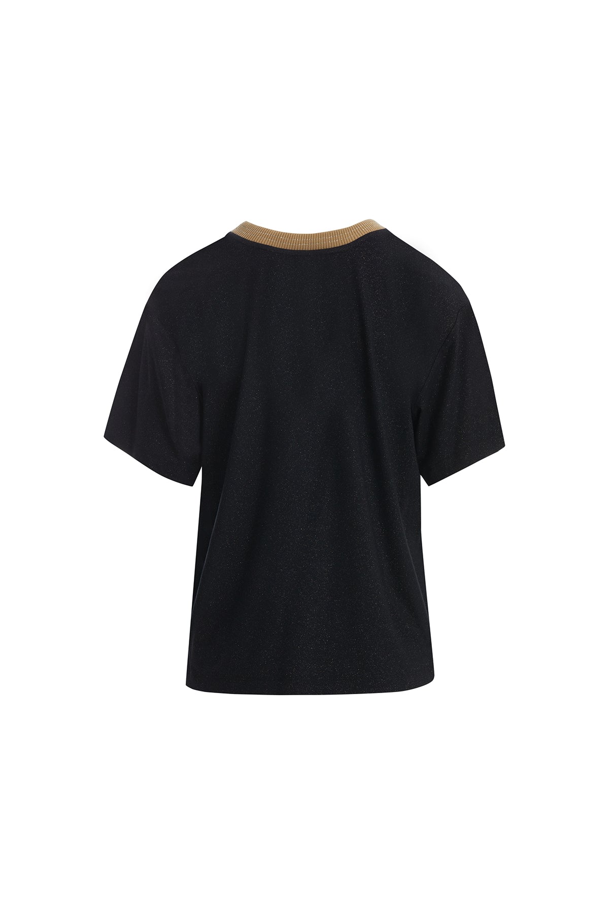 Triko Yakalı Parlak Kumaş Siyah T-Shirt