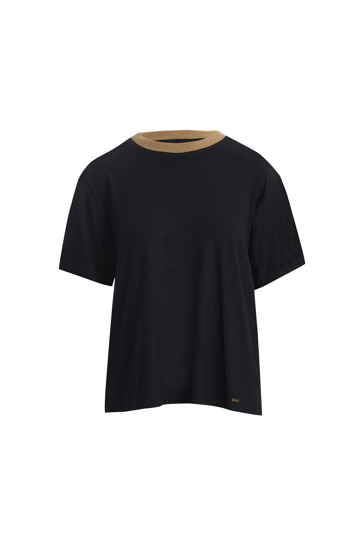Triko Yakalı Parlak Kumaş Siyah T-Shirt