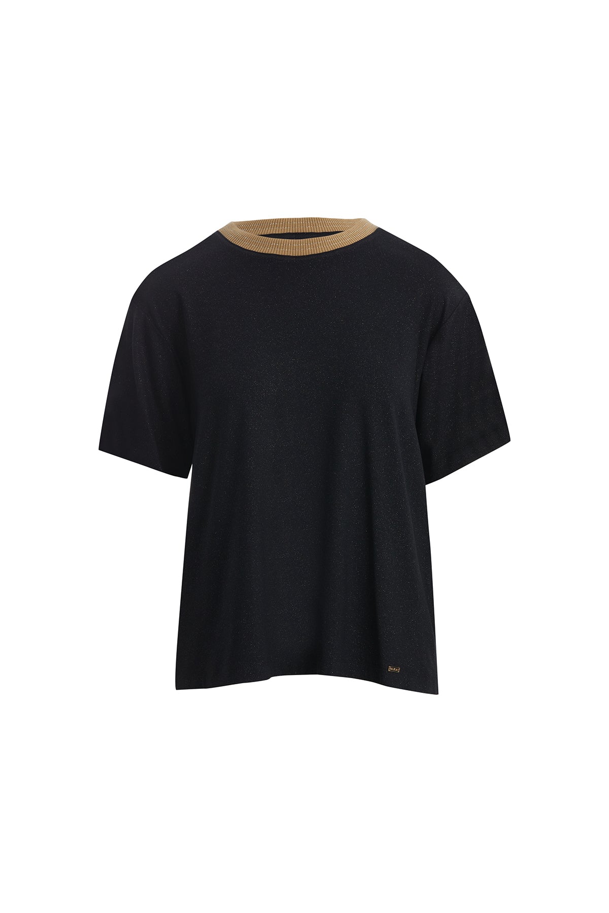 Triko Yakalı Parlak Kumaş Siyah T-Shirt