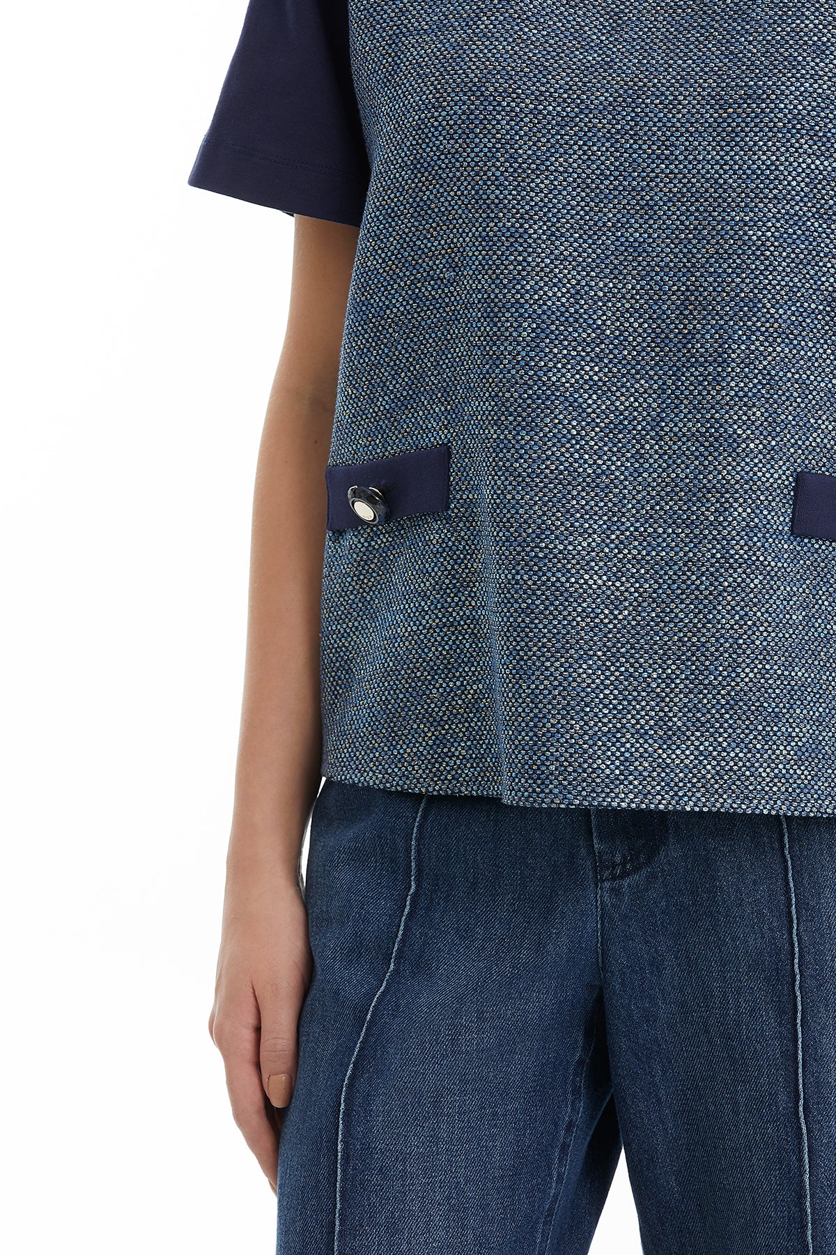 Düğme Detaylı Lacivert T-Shirt