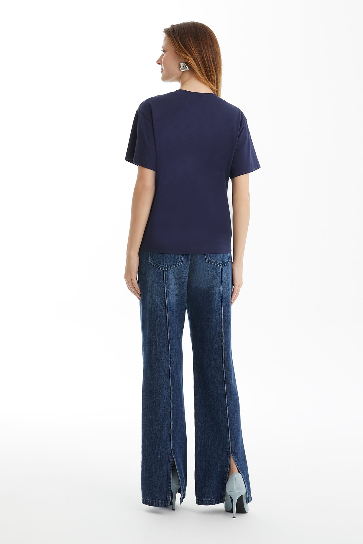 Düğme Detaylı Lacivert T-Shirt