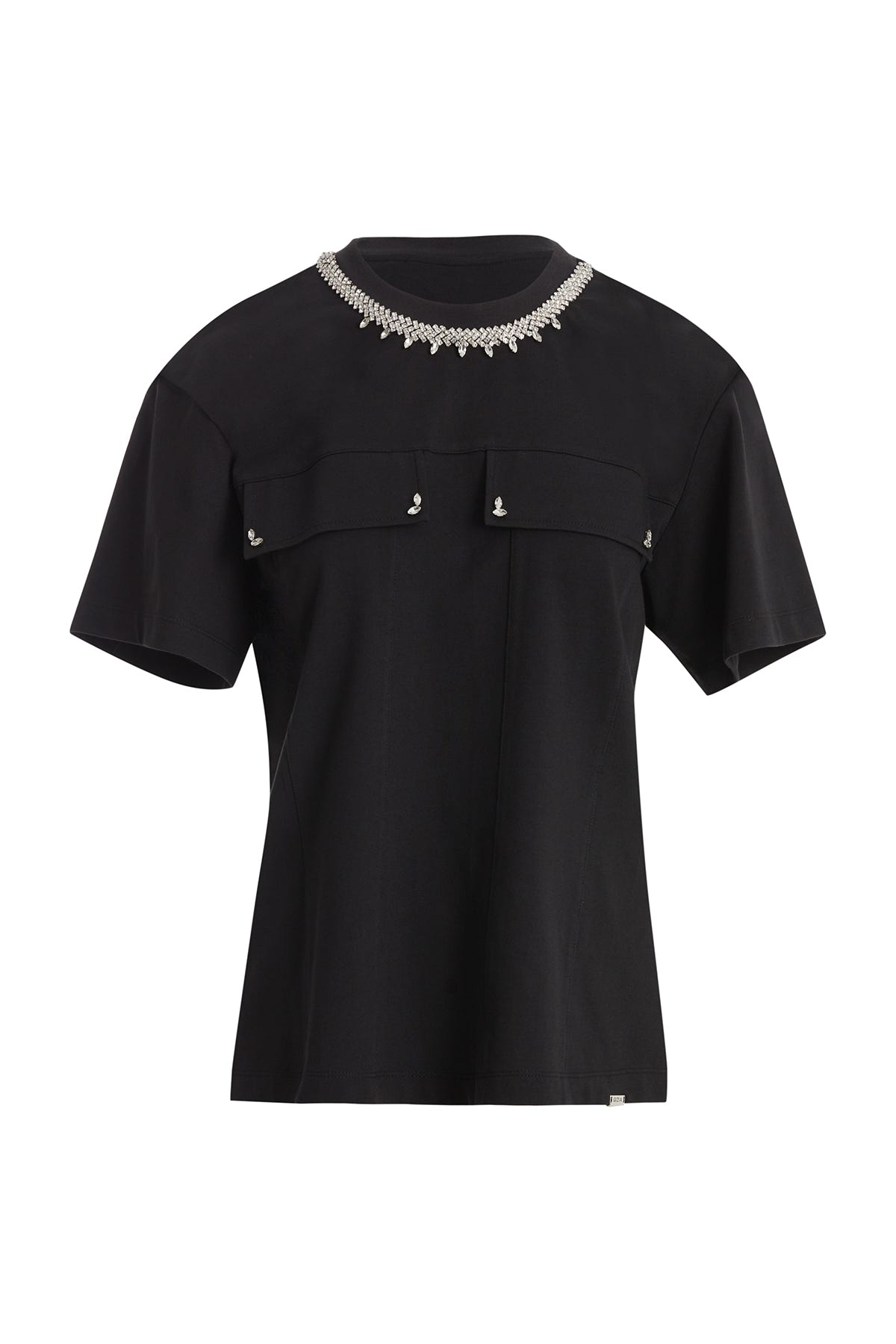 Şerit Taş Detaylı  Siyah T-Shirt