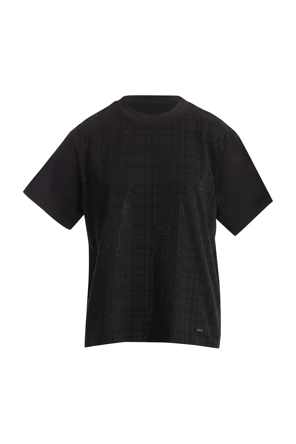 Taş Baskı Detaylı Logolu Siyah T-Shirt