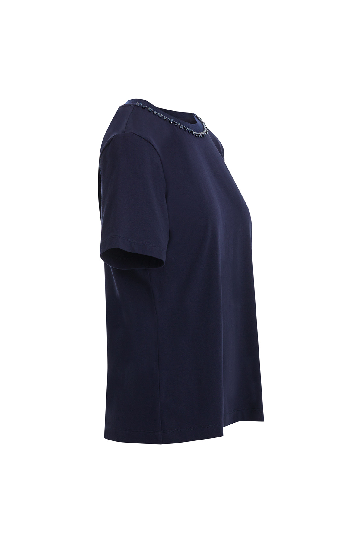 Yakası İşleme Detaylı Lacivert T-Shirt