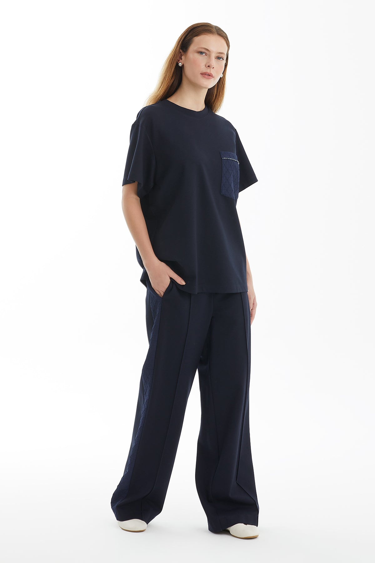 Geometrik Desenli Cepli Lacivert T-Shirt