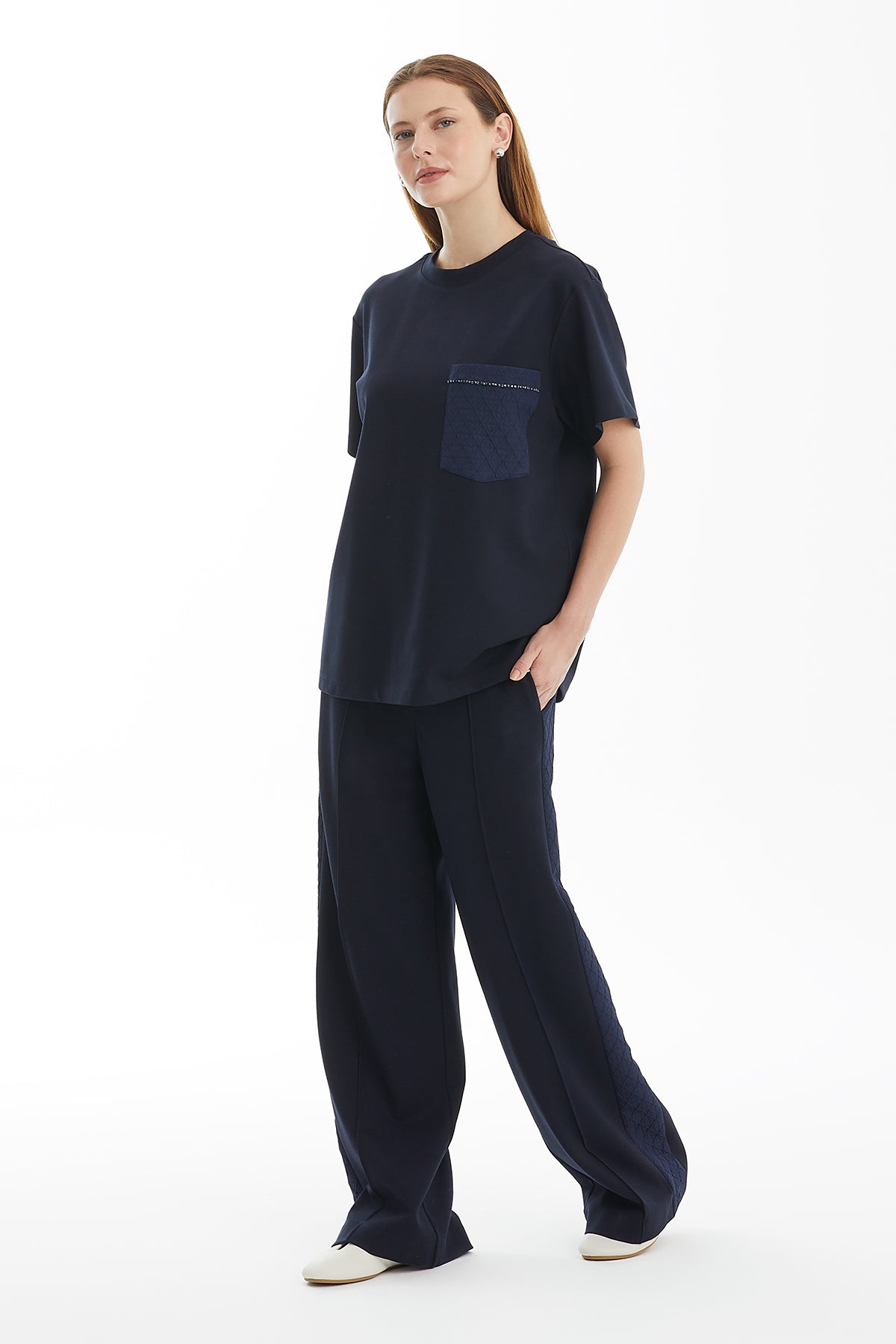Geometrik Desenli Cepli Lacivert T-Shirt