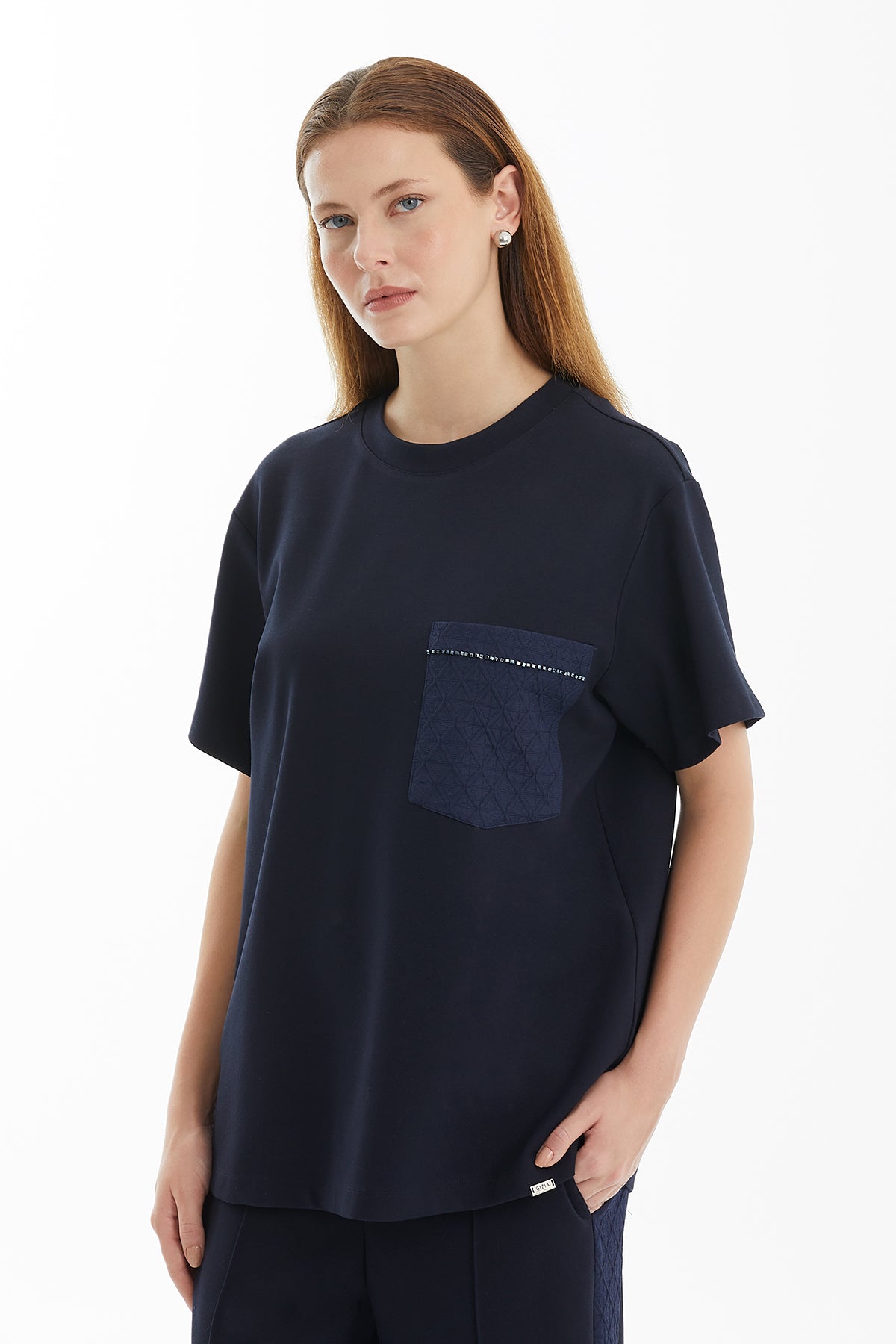 Geometrik Desenli Cepli Lacivert T-Shirt