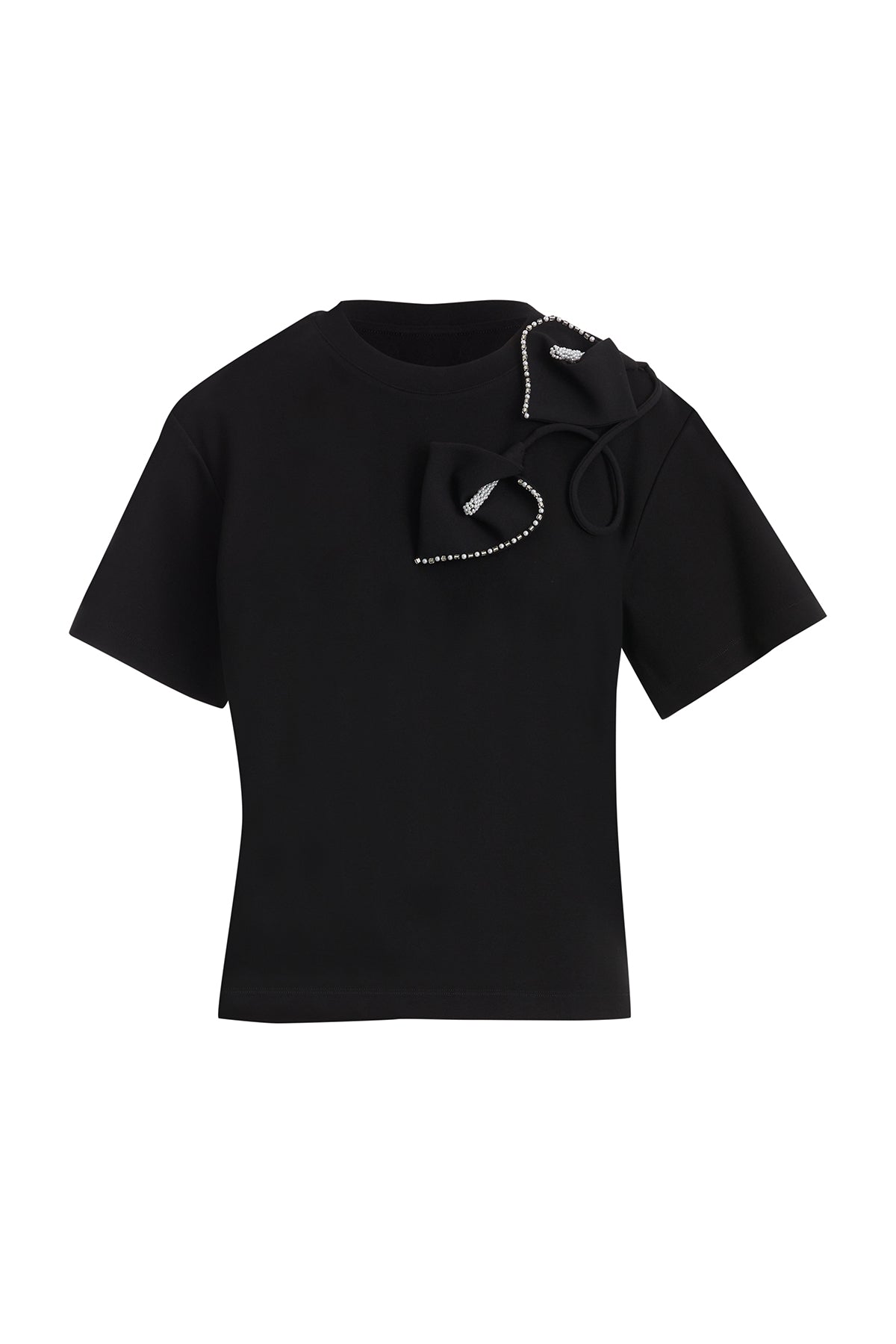 Omuz Aplike Detaylı Siyah T-Shirt