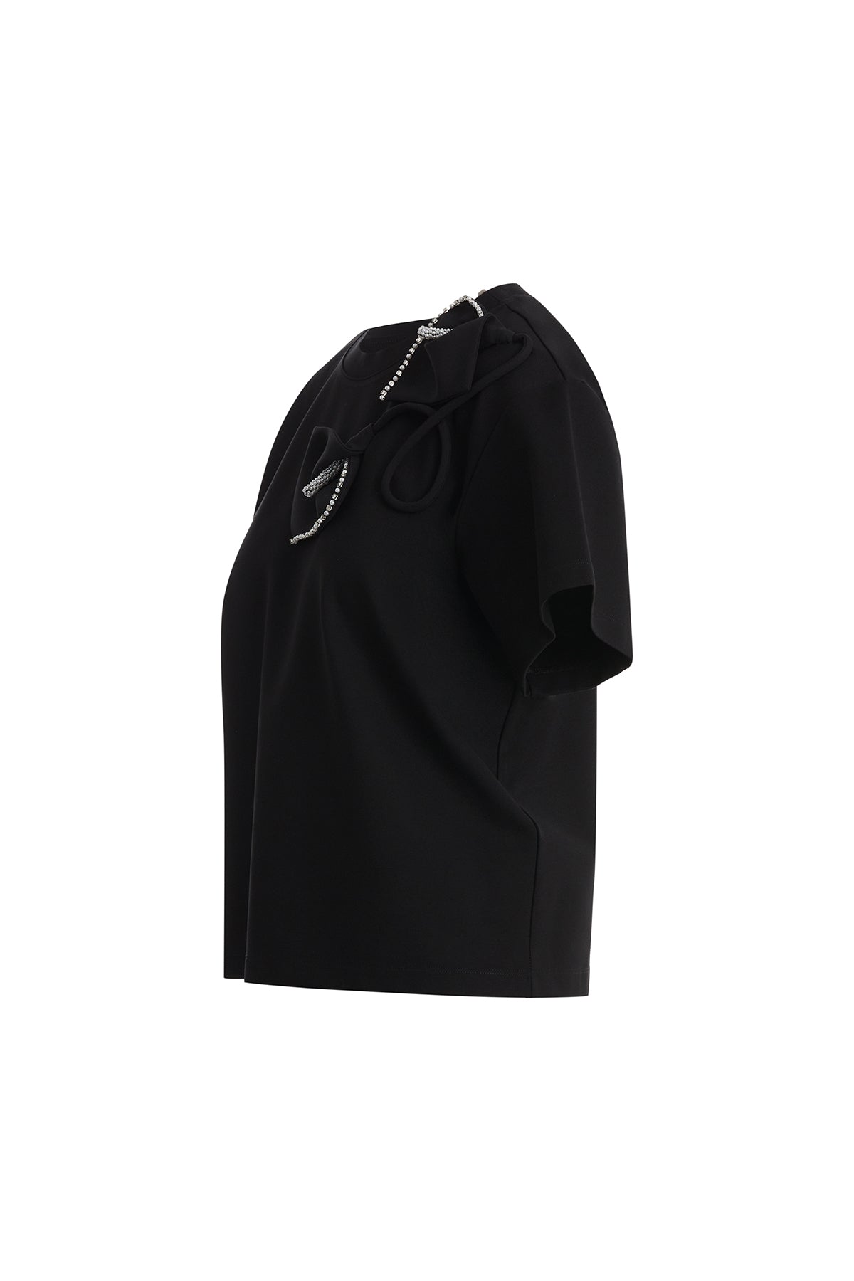 Omuz Aplike Detaylı Siyah T-Shirt
