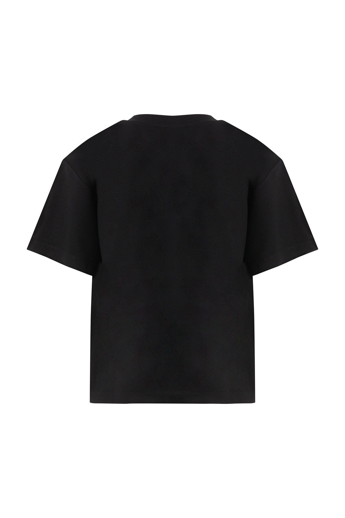 Omuz Aplike Detaylı Siyah T-Shirt