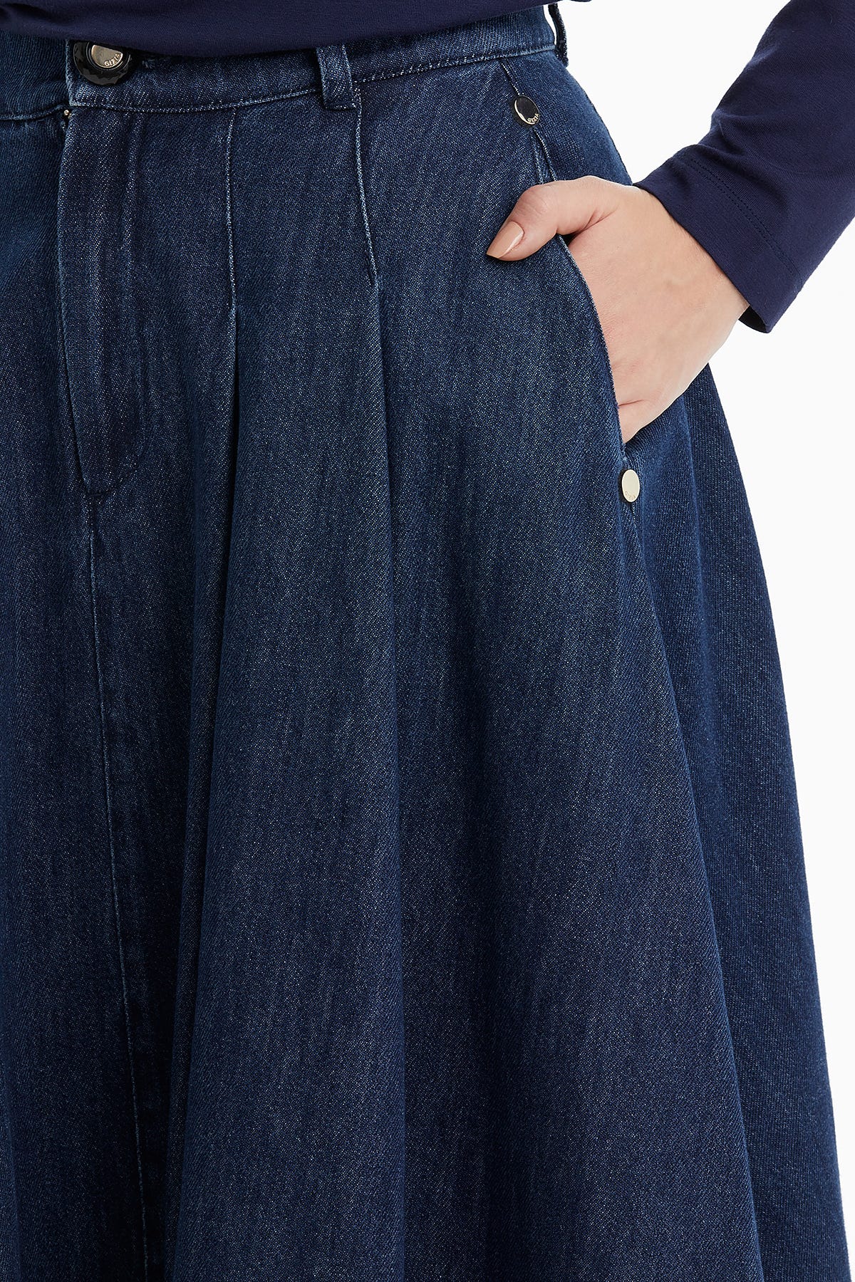 Etek Ucu Garnili Volanlı Denim Etek