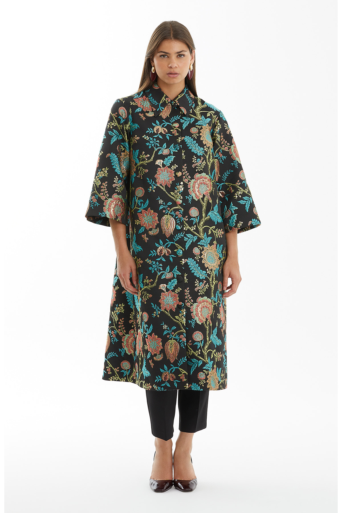 Çıtçıt Kapamalı Midi Siyah Kaftan