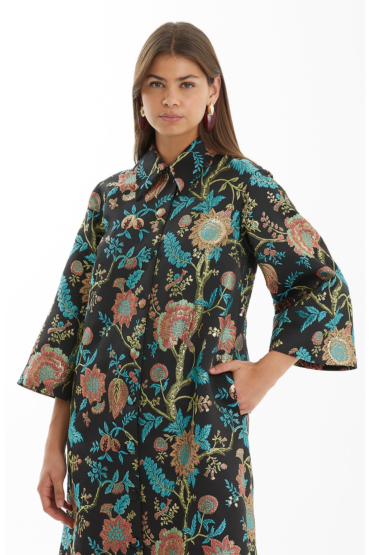 Çıtçıt Kapamalı Midi Siyah Kaftan
