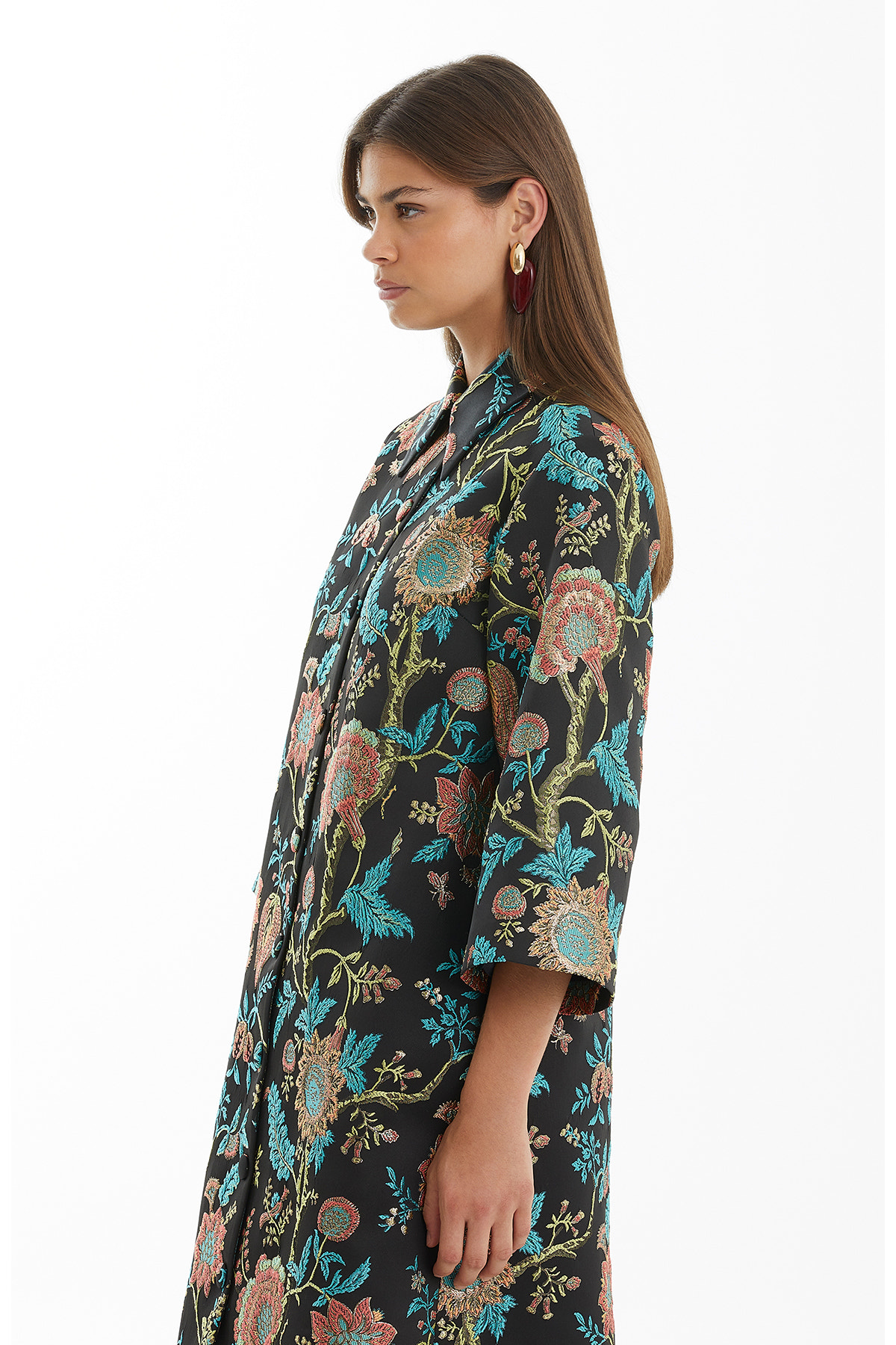 Çıtçıt Kapamalı Midi Siyah Kaftan
