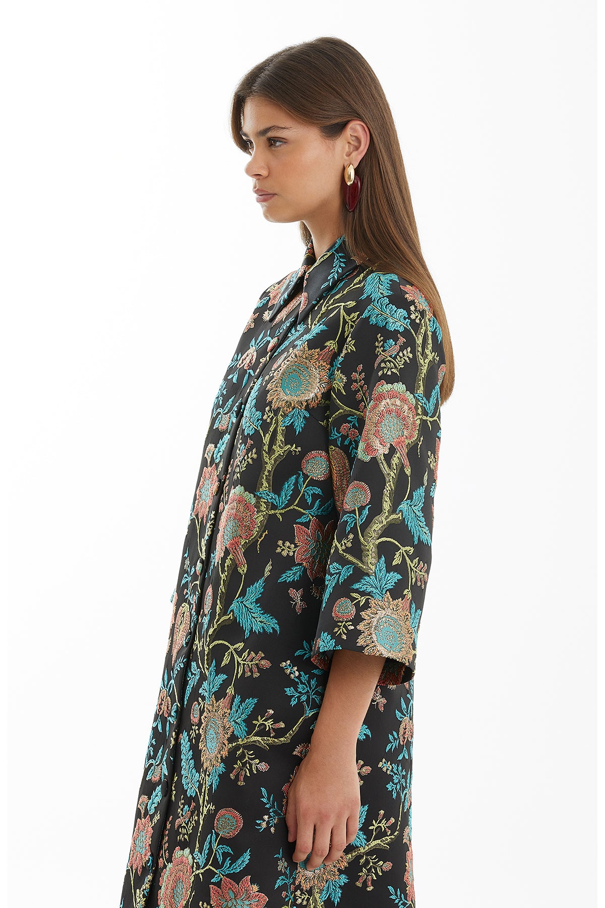 Çıtçıt Kapamalı Midi Siyah Kaftan