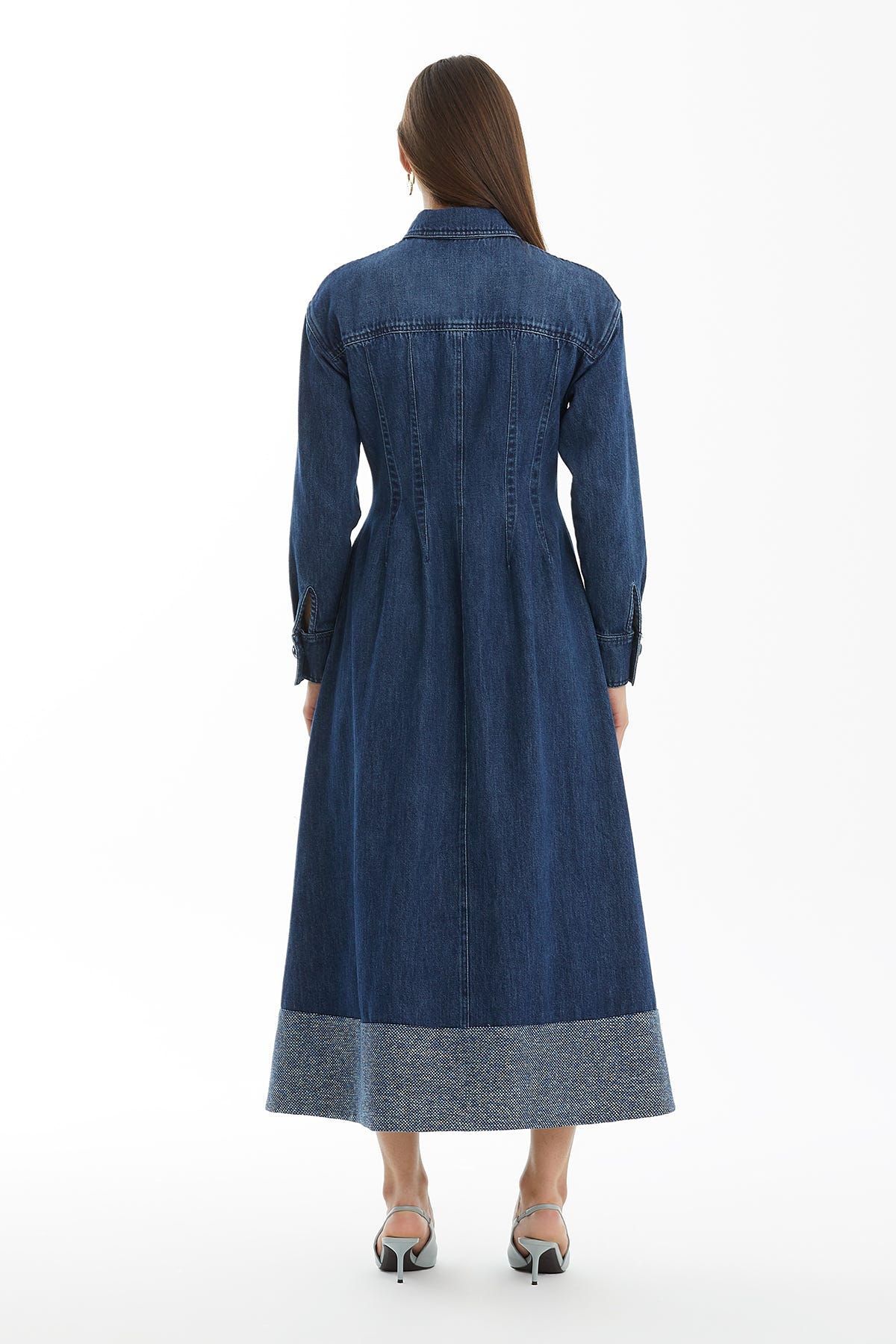 Çıtçıt Kapamalı Mavi Denim Elbise