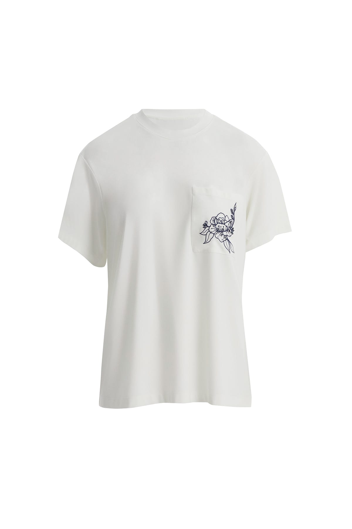 Çiçek Nakışlı Ekru T-Shirt