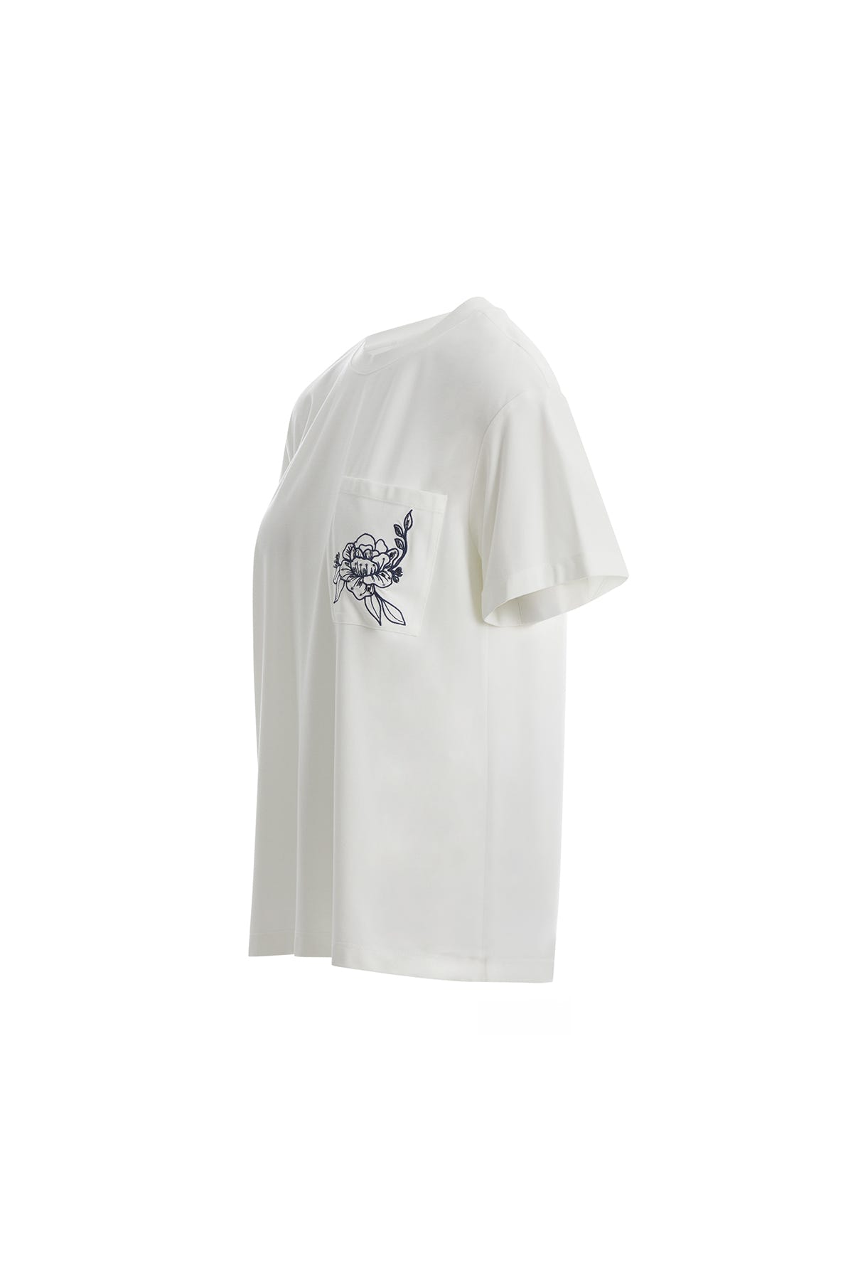 Çiçek Nakışlı Ekru T-Shirt