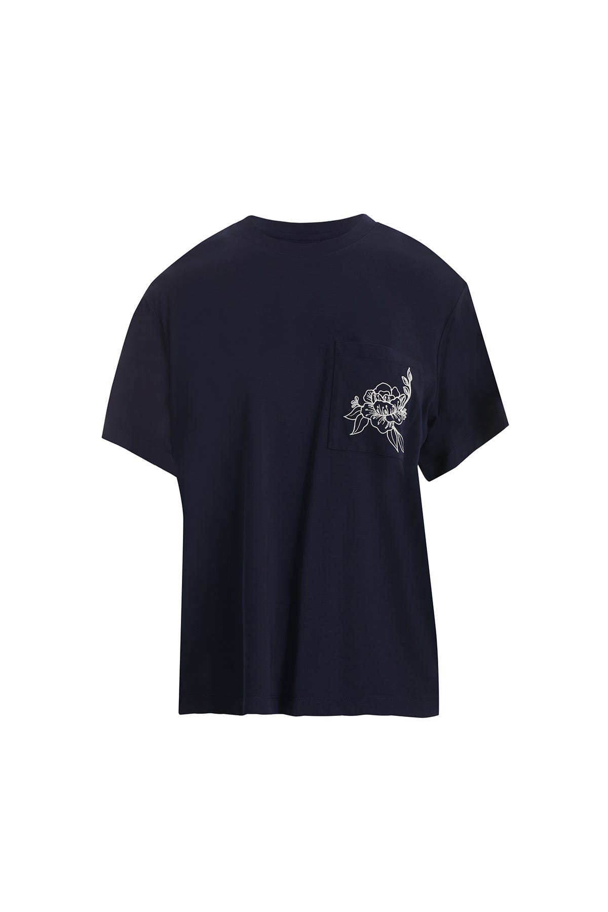 Çiçek Nakışlı Lacivert T-Shirt